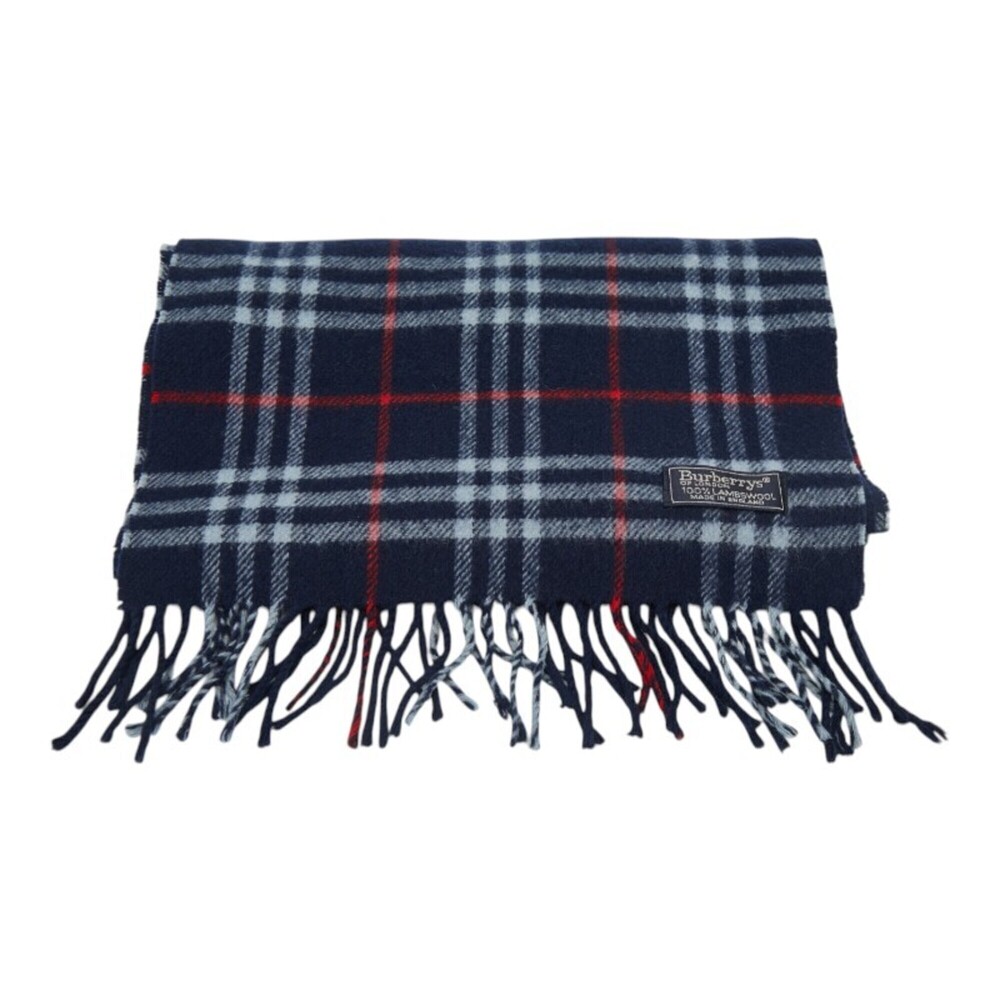 Burberry Nova Check Scarf, Navy Multicolor Wool, Women's.